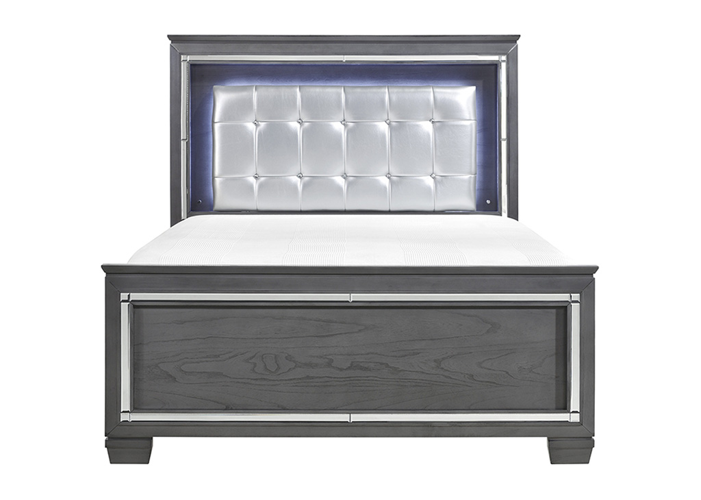 Glam Gray Finish Queen Bed Frame