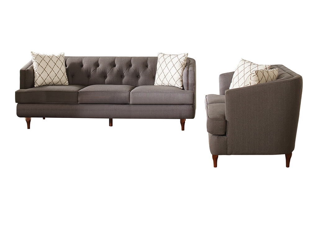 Gray Button Tufted Sofa & Loveseat