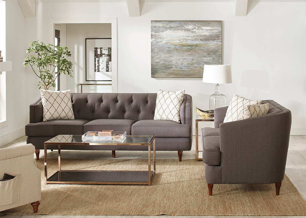 Gray Button Tufted Sofa & Loveseat