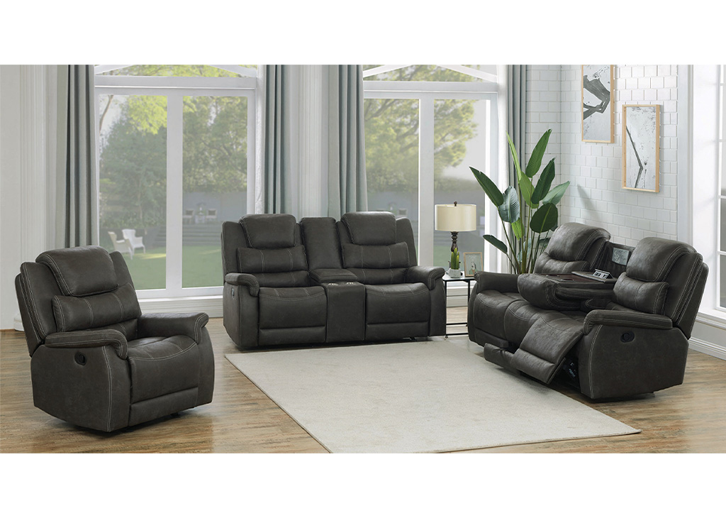 Gray Faux Suede Glider Recliner Living Room Set