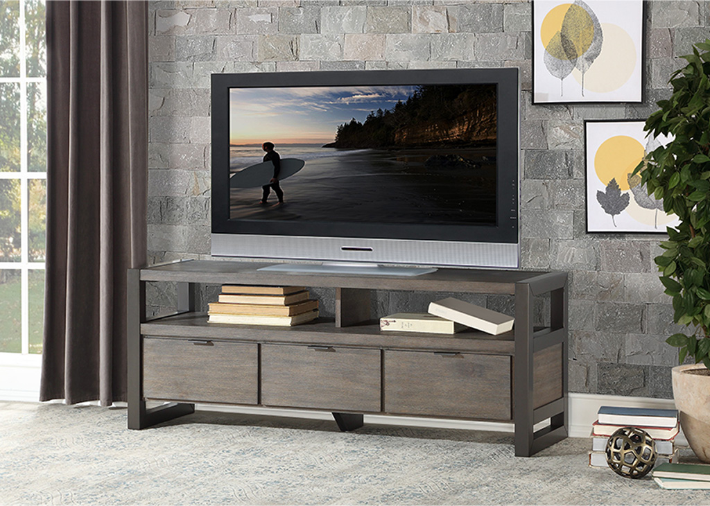 Industrial Dark Gray & Metal TV Stand - 3 Drawers