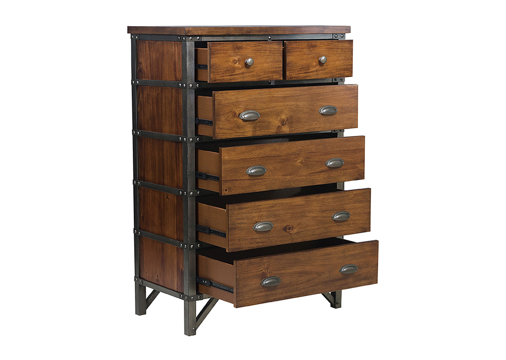 Industrial-Inspired Wood Chest of Drawers