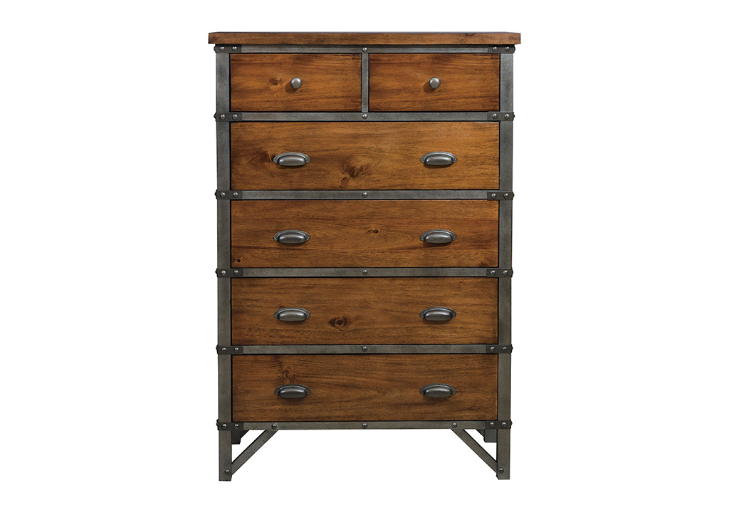 Industrial-Inspired Wood Chest of Drawers