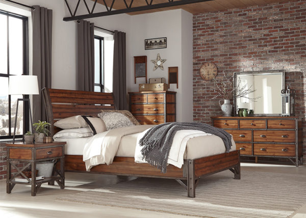 Industrial Inspired Wood Queen 5 PC Bedroom Set Caravana Furniture