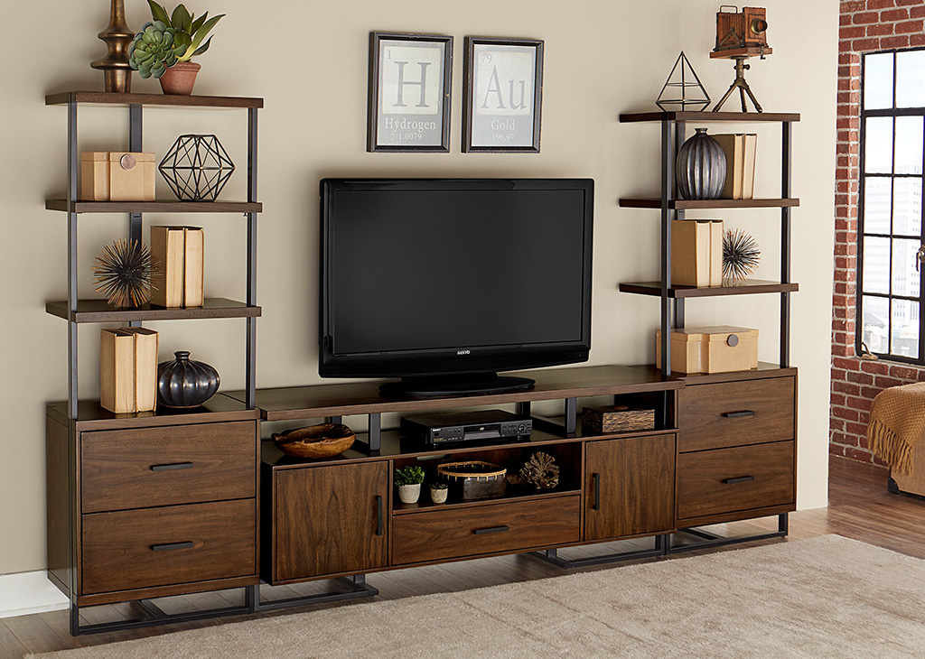 Industrial Walnut & Metal TV Stand