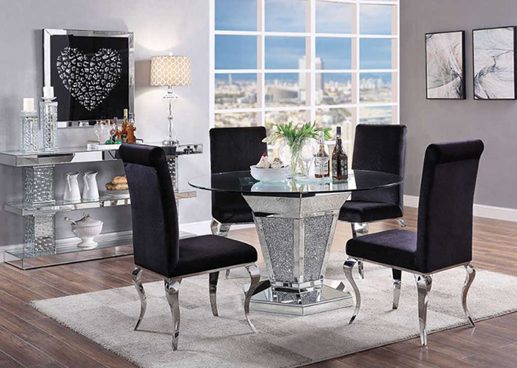 Mirrored & Faux Diamond 5-PC Dining Set