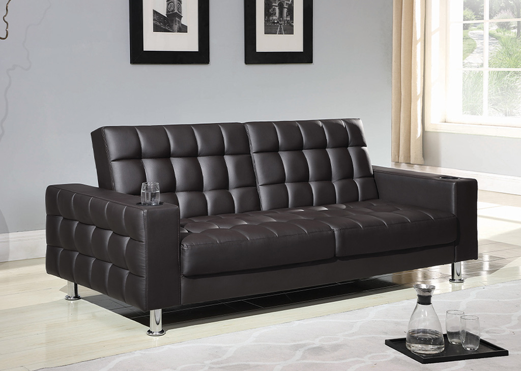 Modern Dark Brown Leatherette Futon Sofa