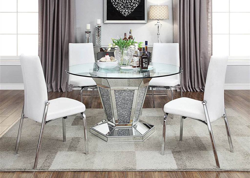 Modern White Faux Leather & Chrome Dining Chair Set