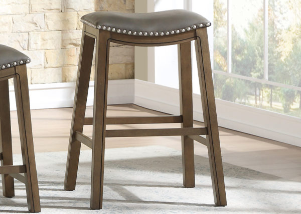 Saddle Seat Nailhead Trim Bar Stool - Gray