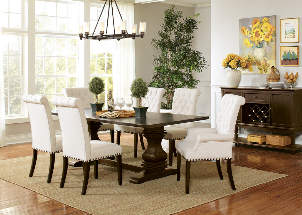 Transitional Espresso Trestle Dining Table