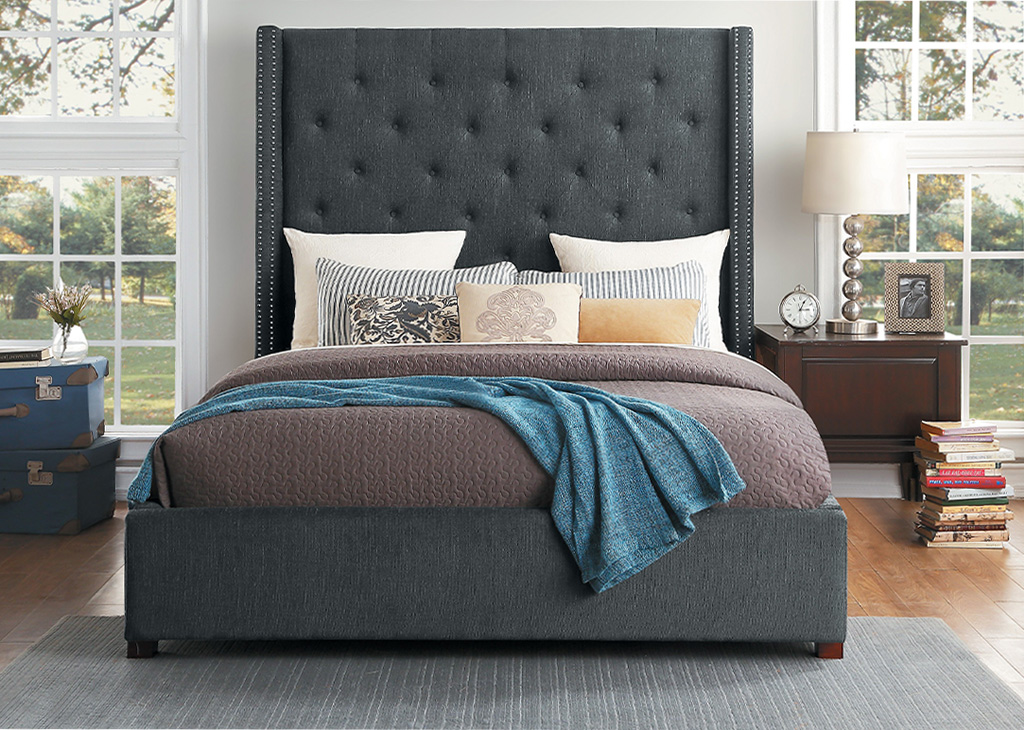 Upholstered Queen Button Tufted Bed Frame - Dark Gray