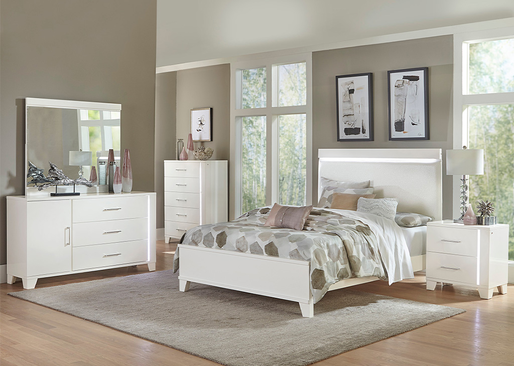 White High Gloss Chest of Drawers w LED Light Caravana Furniture