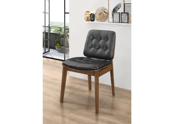 Modern Black Leatherette & Walnut Dining Chair Set