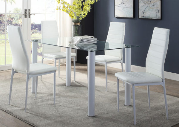 Modern White Metal & Faux Leather 5 PC Dining Set