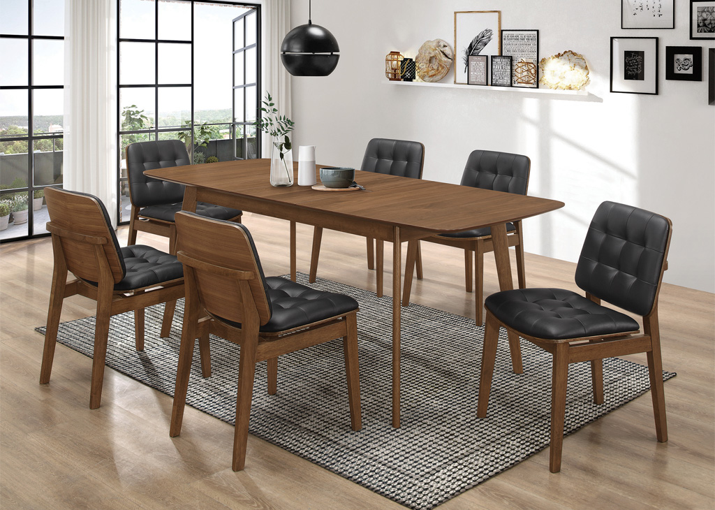 Modern Black Leatherette & Walnut Dining Chair Set