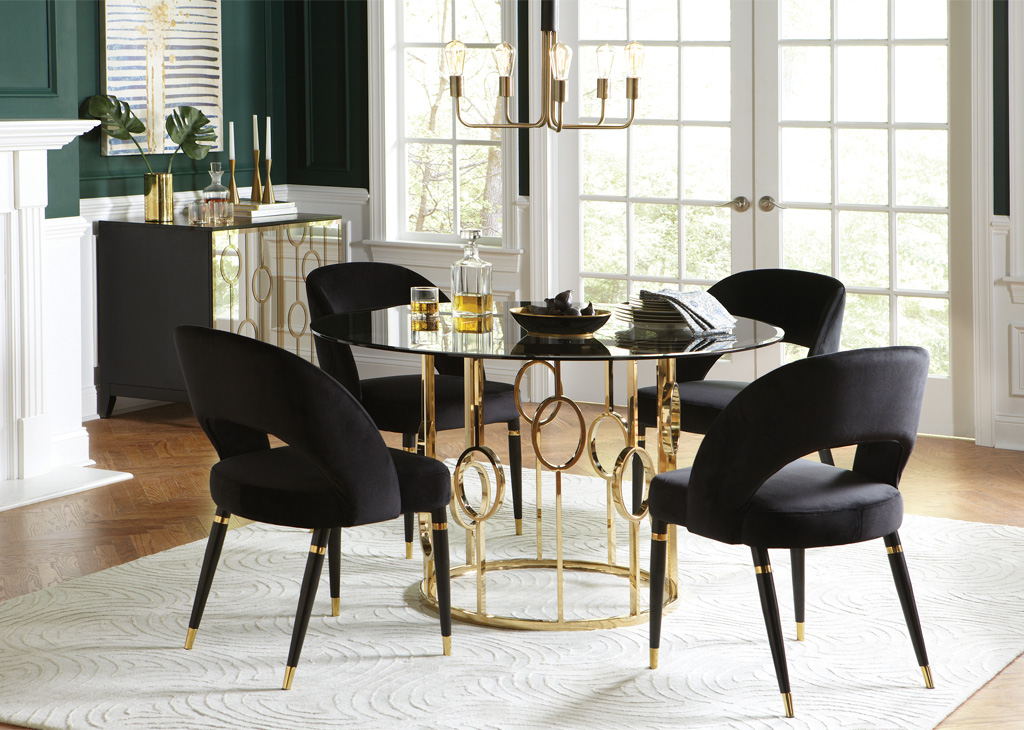 Glam Black Velvet Gold 5 Pc Dining, Glam Dining Room Table Sets