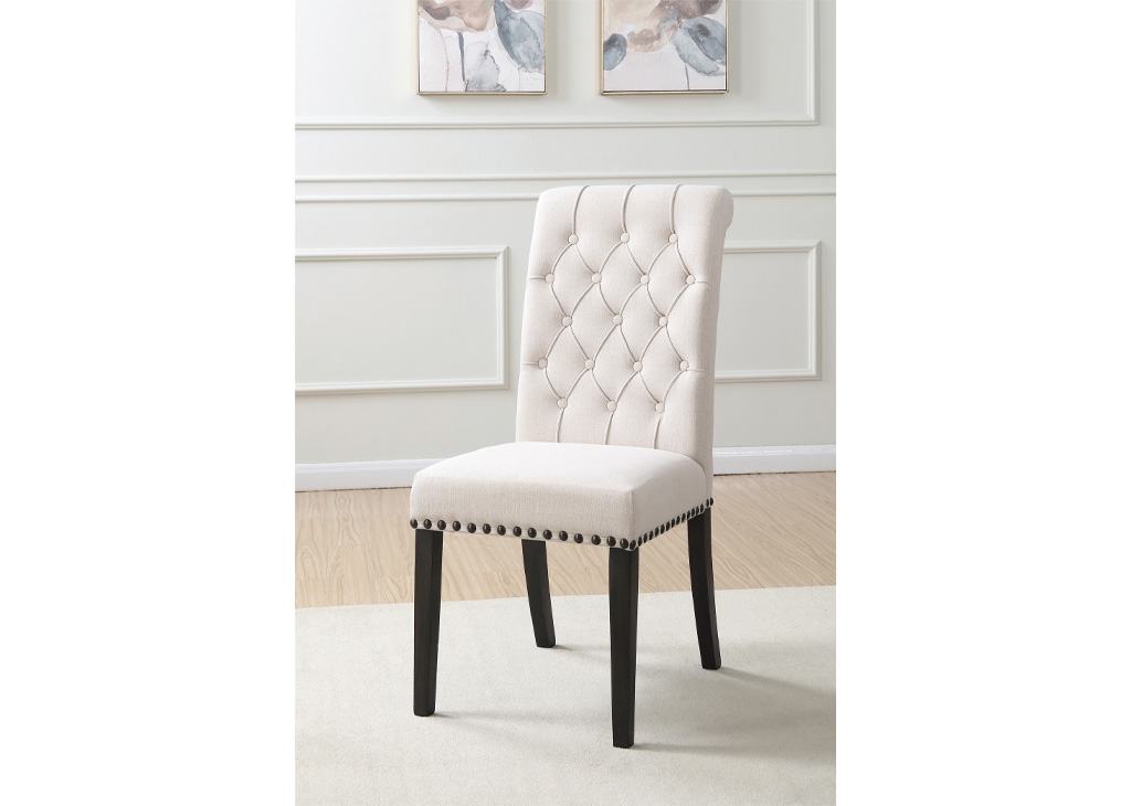 Beige Button Tufted & Nailhead Dining Side Chair Set