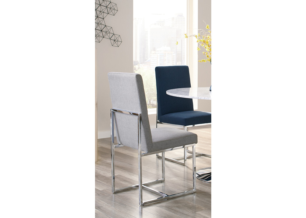 Contemporary Gray Fabric & Chrome Dining Chair Set