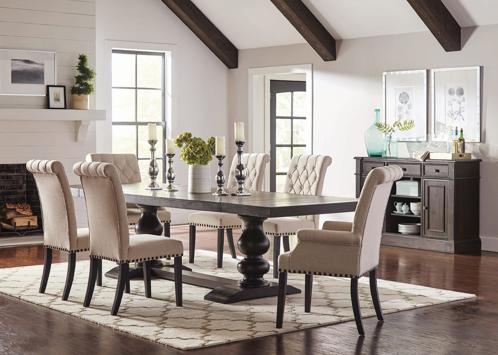 Beige Button Tufted & Nailhead Dining Side Chair Set