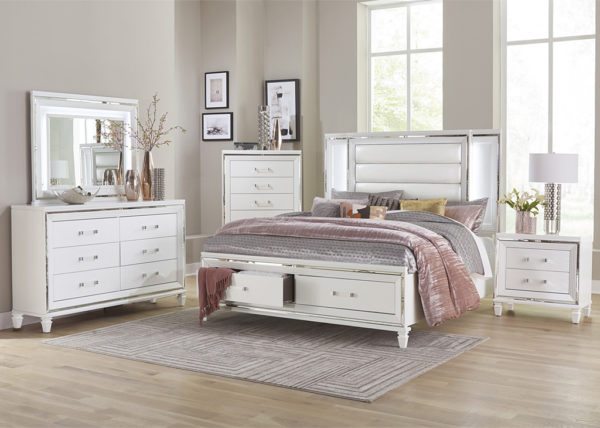 Glam White Embossed Queen 5 PC Bedroom Set