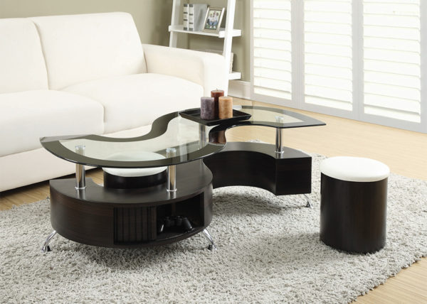 3-Piece Cappuccino Coffee Table w/ Stools