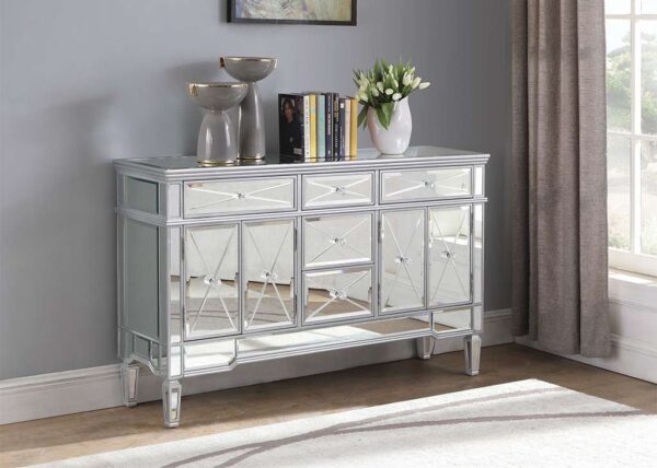 5-Drawer Silver Mirrored Accent Cabinet