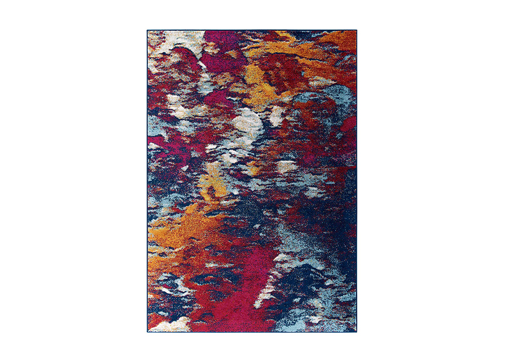 Multicolored Contemporary Abstract Rug in Red, Orange, and Blue