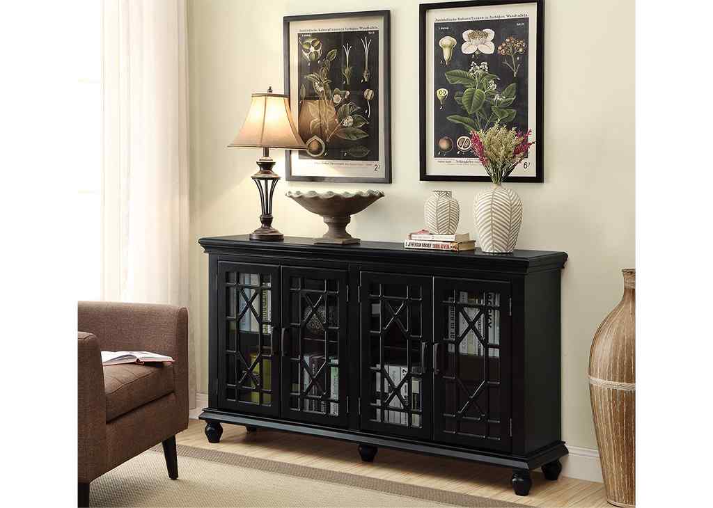 4-Door Farmhouse Style Accent Cabinet in Black