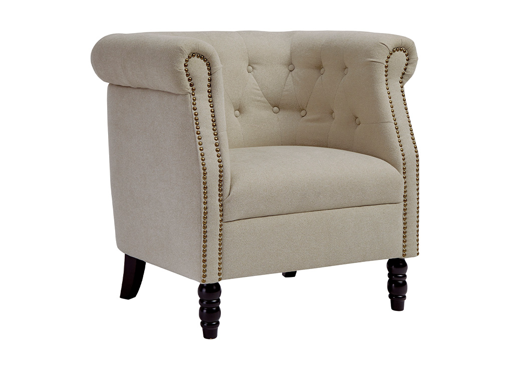 Button Tufted Barrel Back Accent Chair - Beige