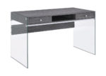 Contemporary Clear & Wood Finish Writing Desk in Gray
