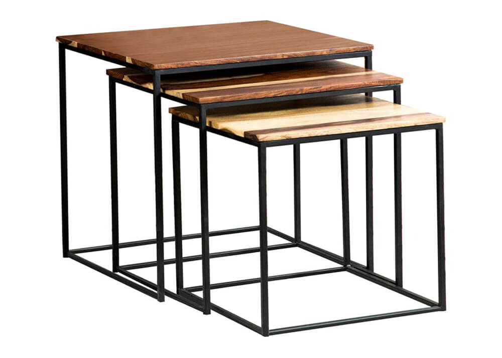Contemporary Natural & Metal Nesting Tables
