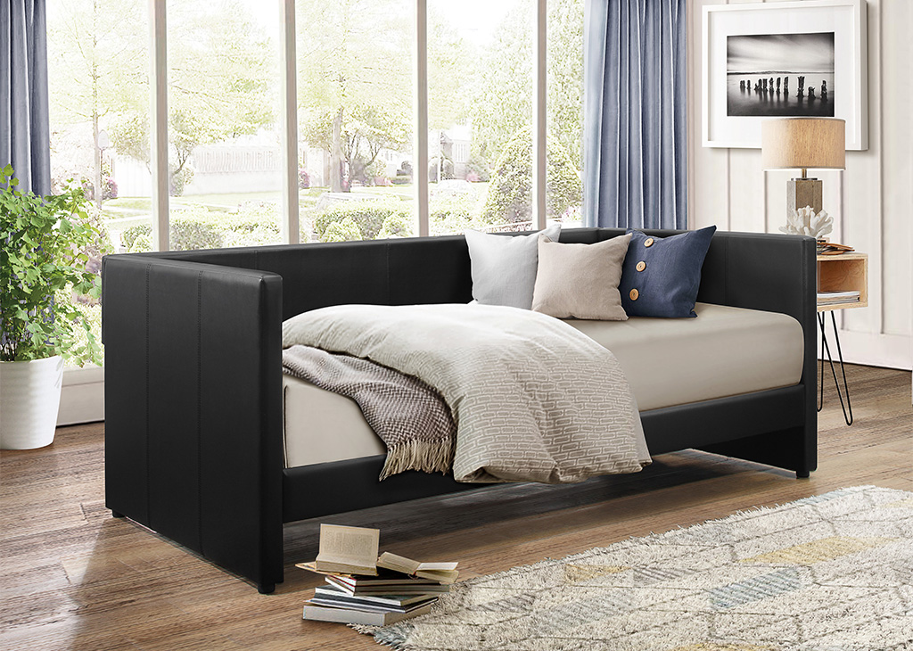 Modern Black Faux Leather Daybed