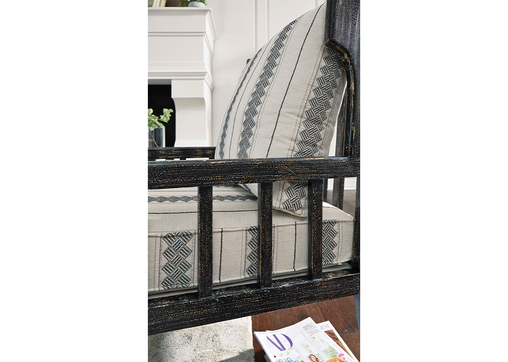 Distressed Black & Tribal Pattern Accent Chair