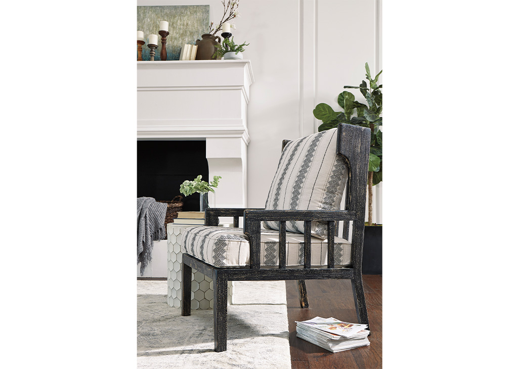 Distressed Black & Tribal Pattern Accent Chair