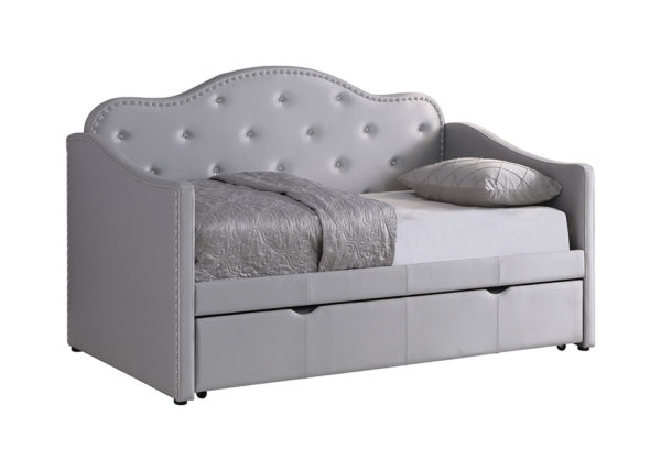 Glam Gray Leatherette Daybed w/ Trundle