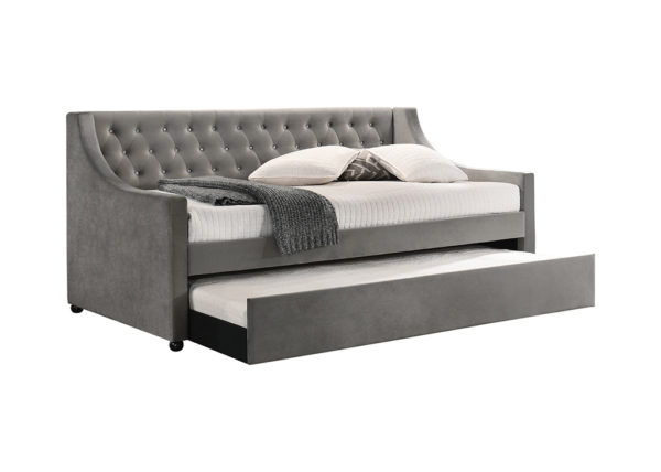 Glam Gray Velvet Daybed w/ Trundle