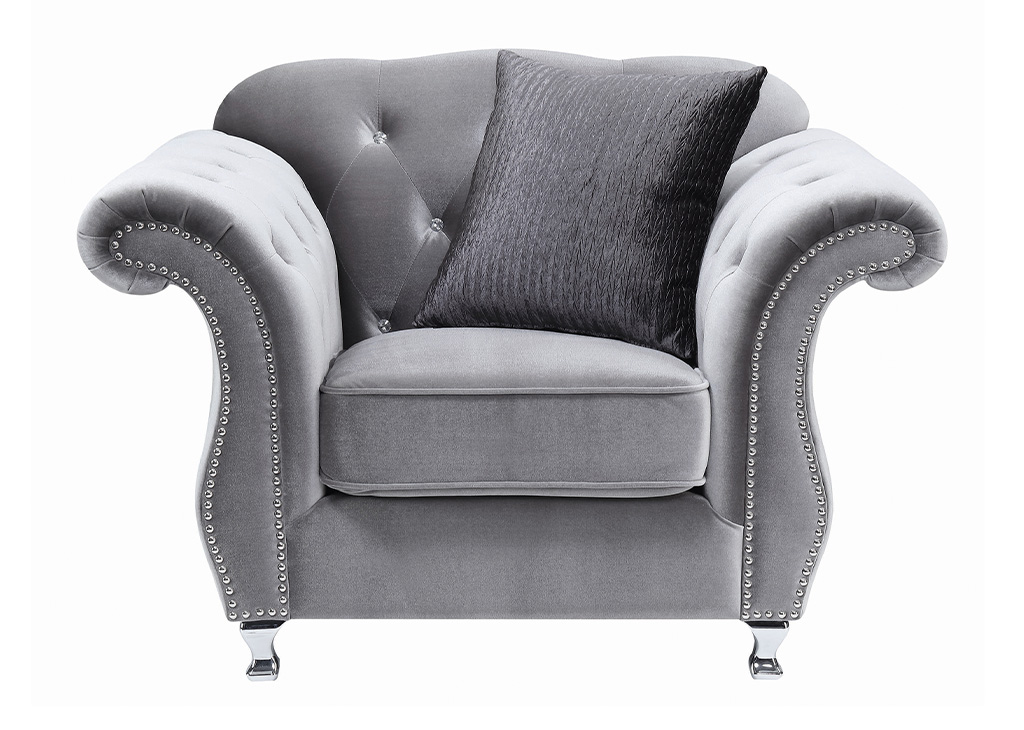 Glam Silver Button Tufted Velvet Accent Chair