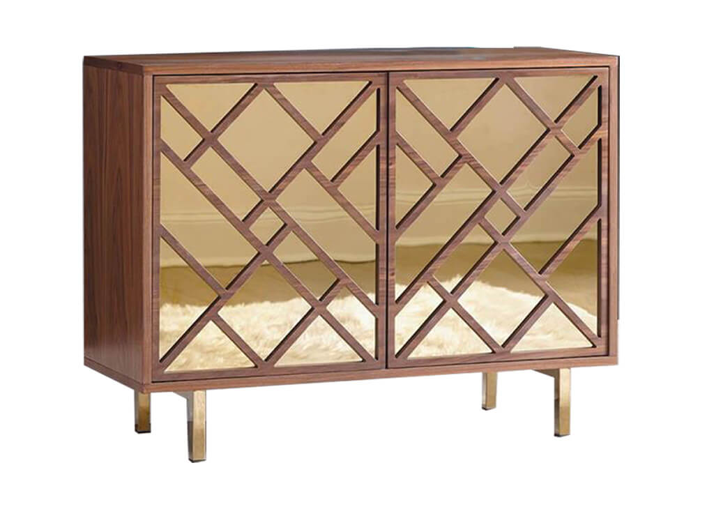 Modern Gold & Wood Accent Cabinet