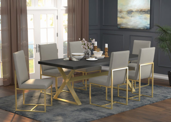 Gray Leatherette & Gold Dining Chair Set