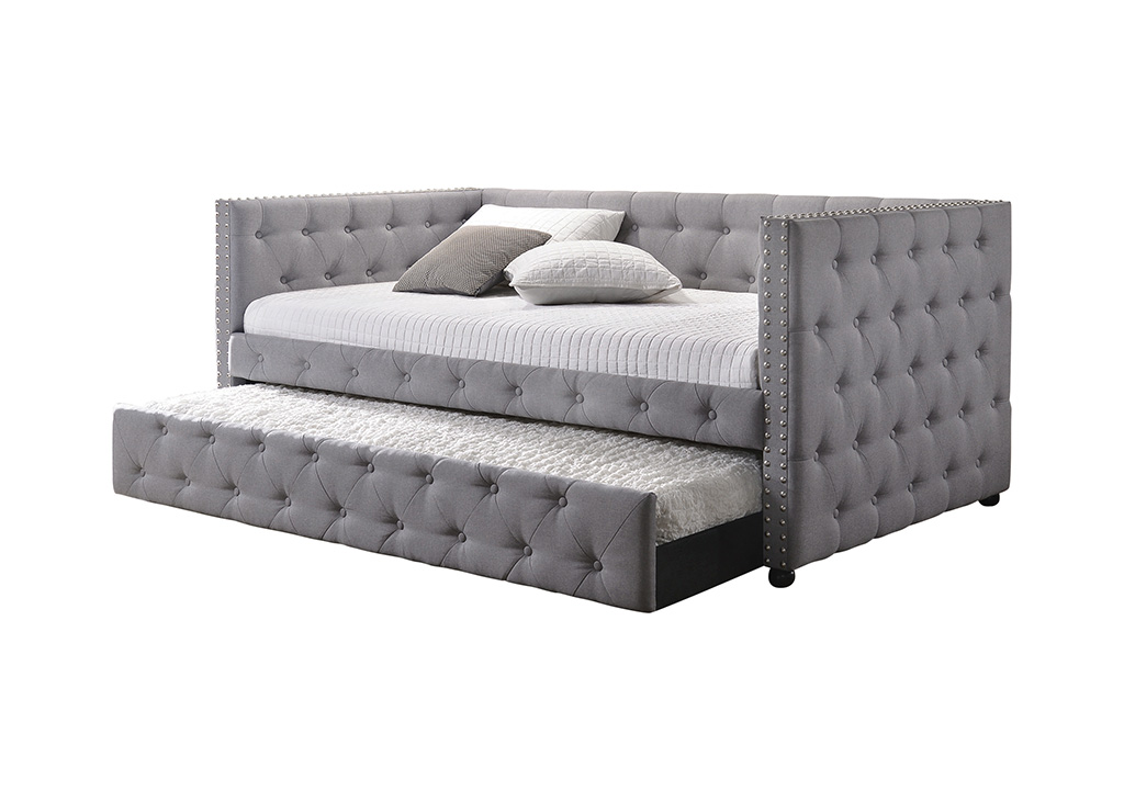 Gray Modern Tufted Daybed w/ Trundle