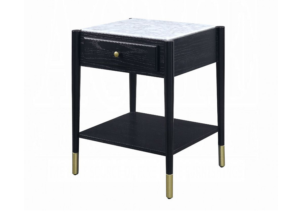 Marble & Black Wood Accent Table