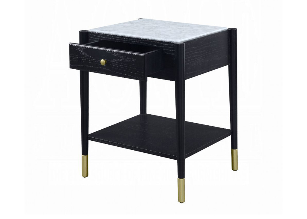 Marble & Black Wood Accent Table