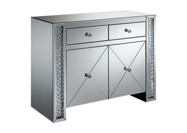 2-Drawer Mirror & Crystal Accent Cabinet
