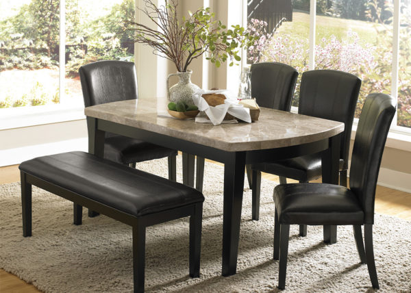 Modern Marble & Faux Leather 6 PC Dining Set