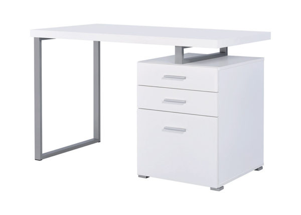 Modern Silver & Wood Office Desk in White