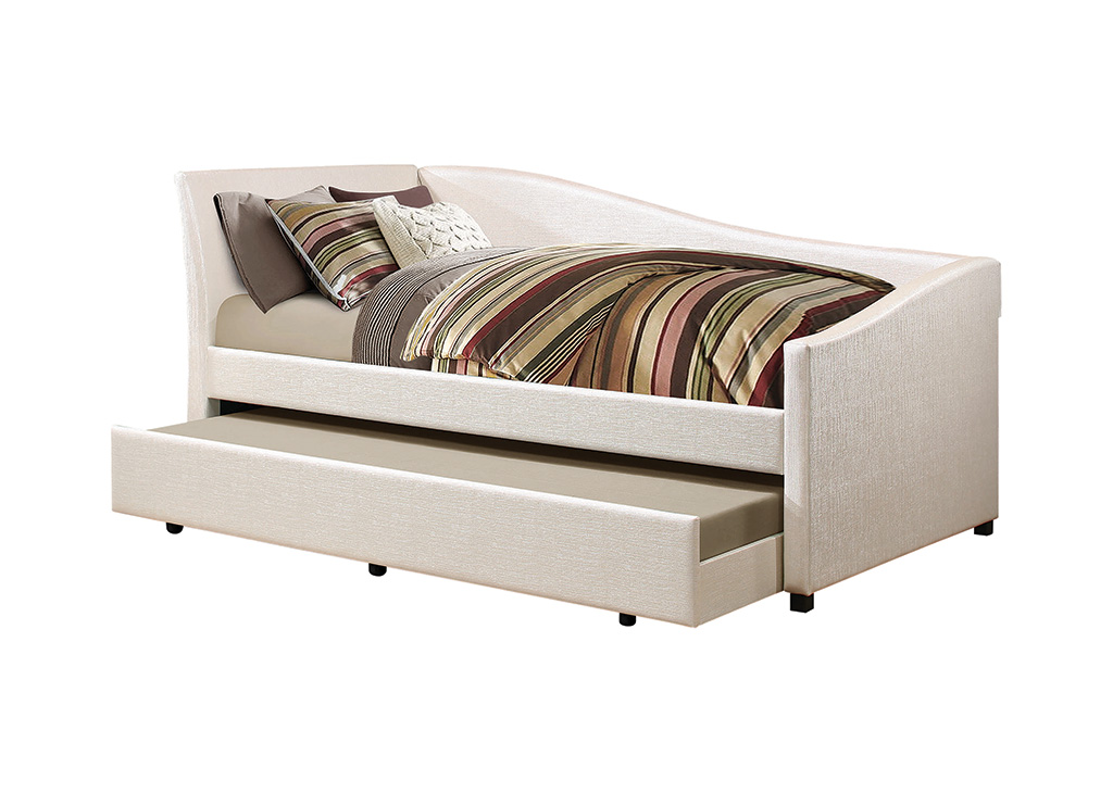 Modern Upholstered Ivory Daybed w/ Trundle