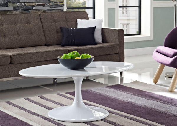 Glossy White Oval Coffee Table