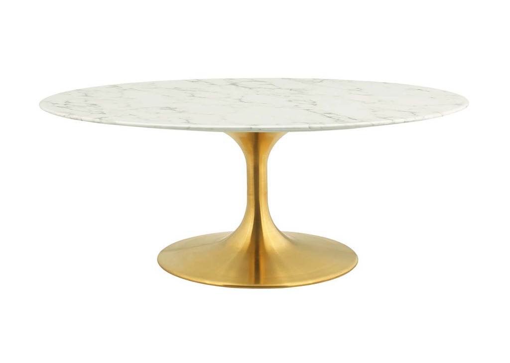 Glossy Marble & Gold Oval Coffee Table