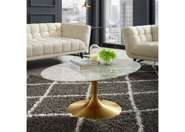 Glossy Marble & Gold Oval Coffee Table