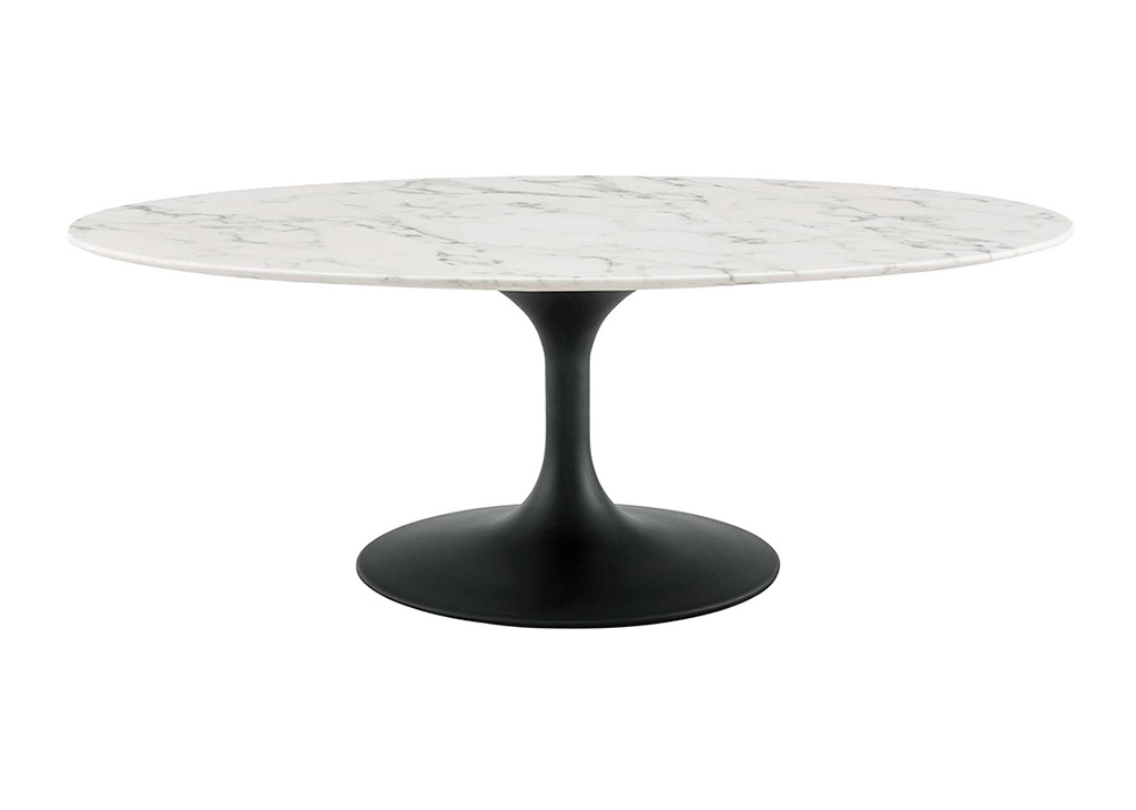 Glossy Marble & Black Oval Coffee Table